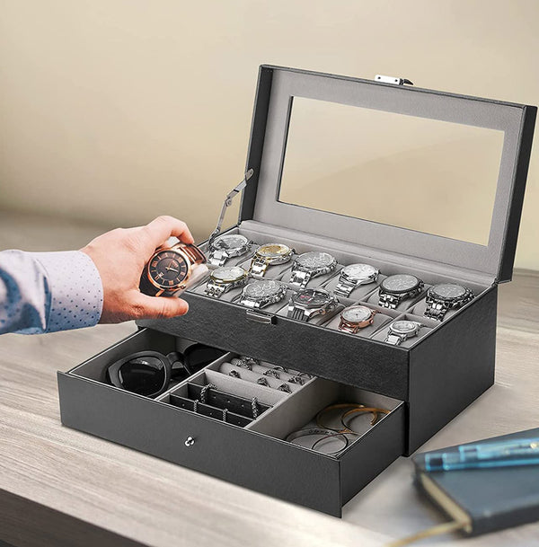 12 Slots Watch Case Display Jewelry Sunglasses Glass Box Organizer™